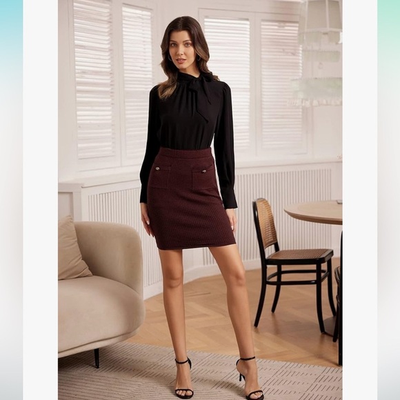 Knitted red wine pencil skirt - Picture 4 of 6